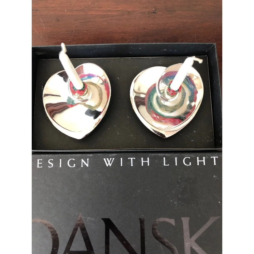 Dansk Candle Holders Denmark Silver Plated Tiny‎ Taper Candlesticks Heart Shaped